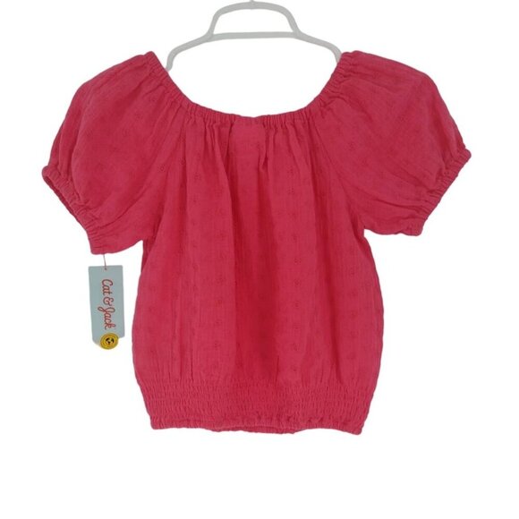 Cat & Jack Girls Pink Puff Sleeve Embroidered Blouse Size M/ 8. - Picture 2 of 8